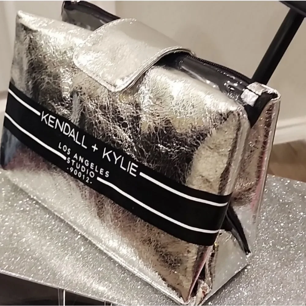 Kendall & Kylie‎ Metallic Silver Logo Hanging Travel Bag